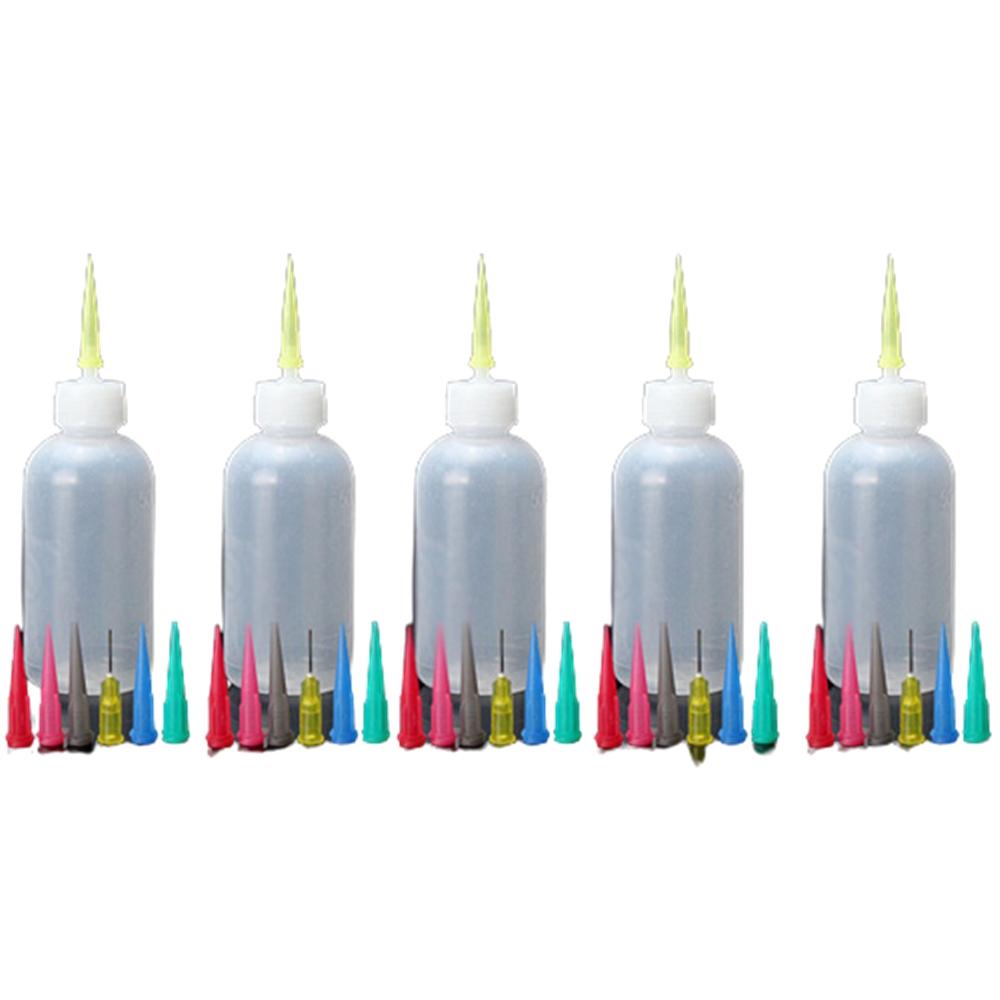 5pcs Squeeze Bottle Condiment Dispenser Sauce Vinegar Oil Cruet Bin Ketchup Kit