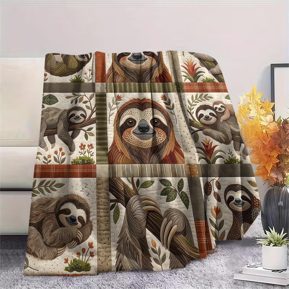 Fabric splicing animal sloth Print Flannel Blanket High quality Comfortable for All Seasons Home Decor Warmth and Comfort Perfect for Christmas Gifts