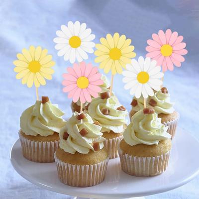 24Pcs Daisy Flower Cake Topper Toothpicks Chrysanthemum Cupcake Toppers Spring Daisy Flower Cake Picks for Birthday Supplies