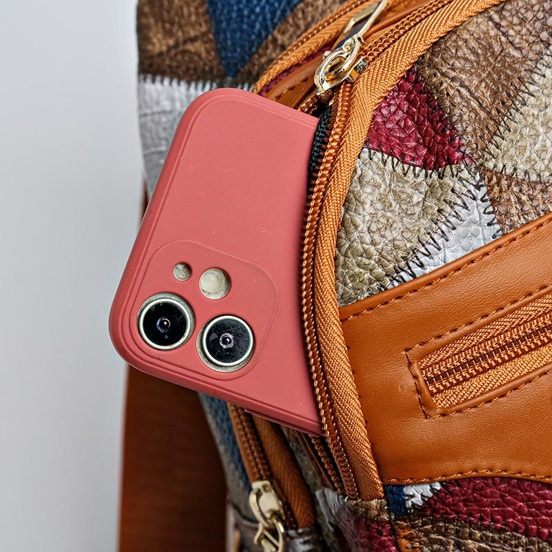 Farbblock-Brusttasche Damen-Umhängetasche Nähte Umhängetasche Handytasche Tasche mit mehreren Taschen