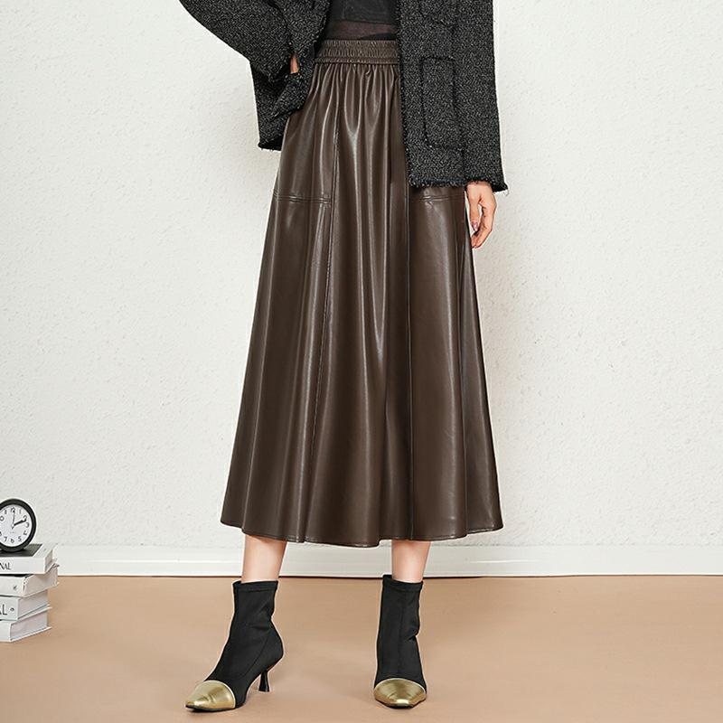 

Brand Autumn/Winter Lambskin High-Waisted Pleated Skirt - Women s Street Style Fashion with Elastic Waist Double Extra Large коричневый