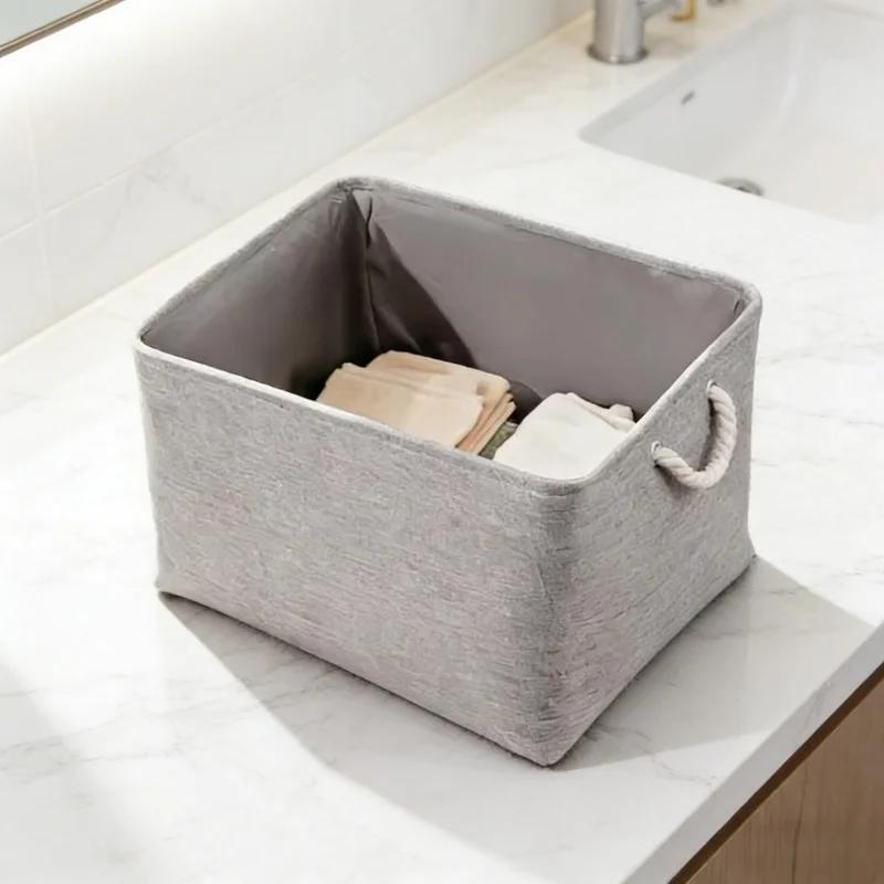 Large Capacity Foldable Organizer Basket with Handle Linen Storage Box Clothes Bag Toy Sundries Sorting Storage Basket Home Use