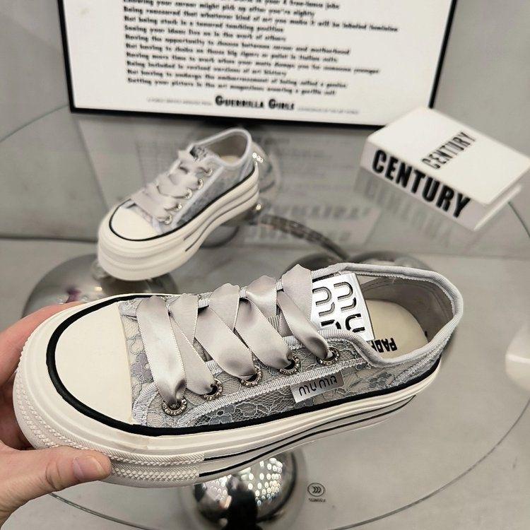 Muffin thick-soled lace mesh board shoes women's 2025 spring and summer new casual versatile breathable college wind heightening single shoes