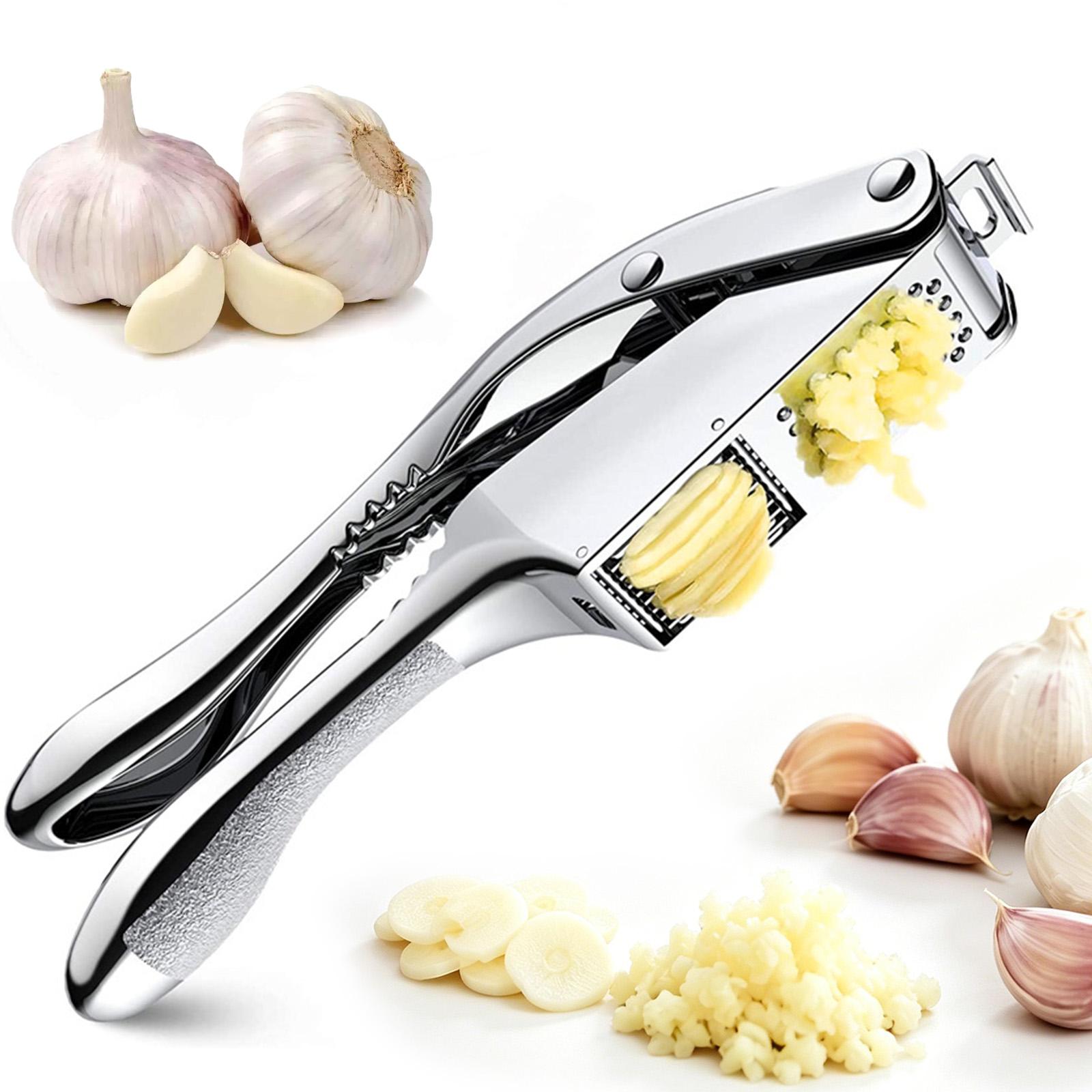 Multi Functional Garlic Press and Crusher Tool Stainless Steel Kitchen Handheld Garlic Mincer with Easy Clean Design and Comfortable Grip Handles One Size