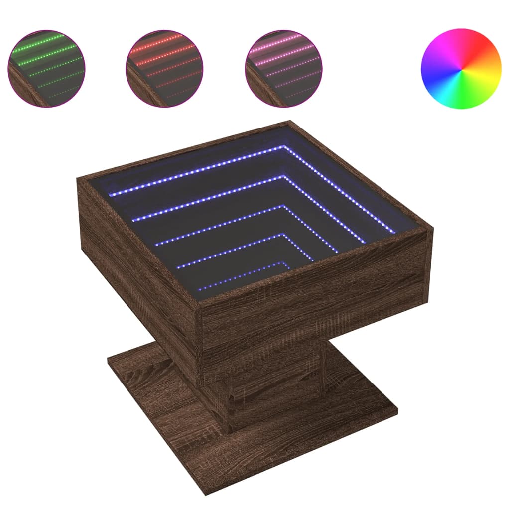 LED Coffee Table Brown Oak Effect 50x50x45 cm Wood Based Material