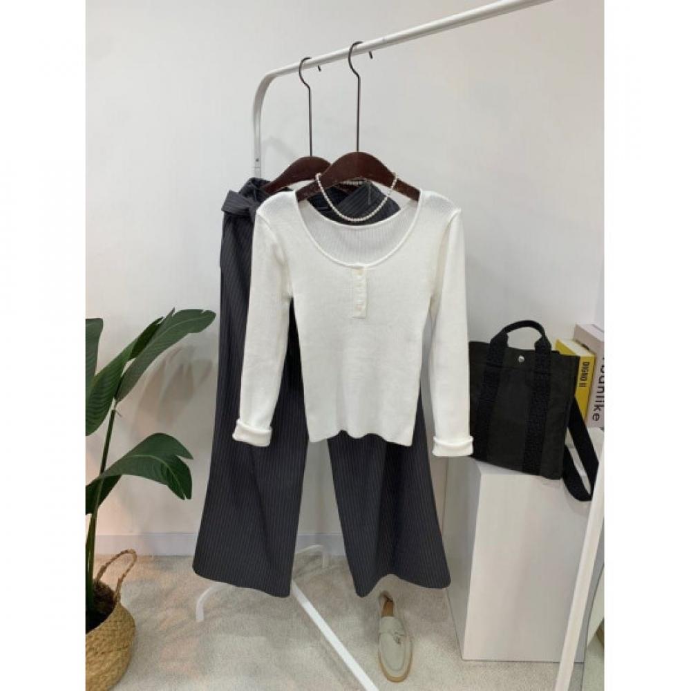 C S In The Room U neCk Ribbed Long Sleeve Knit 5ColorS CU 050