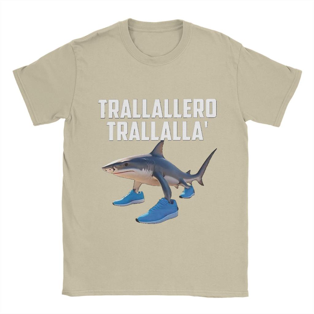 Trallallero Trallala Funny Shark Meme T-Shirt Summer Pure Cotton T Shirts For Mens Trending Casual Tee Shirt  Sleeve  Basic Tops