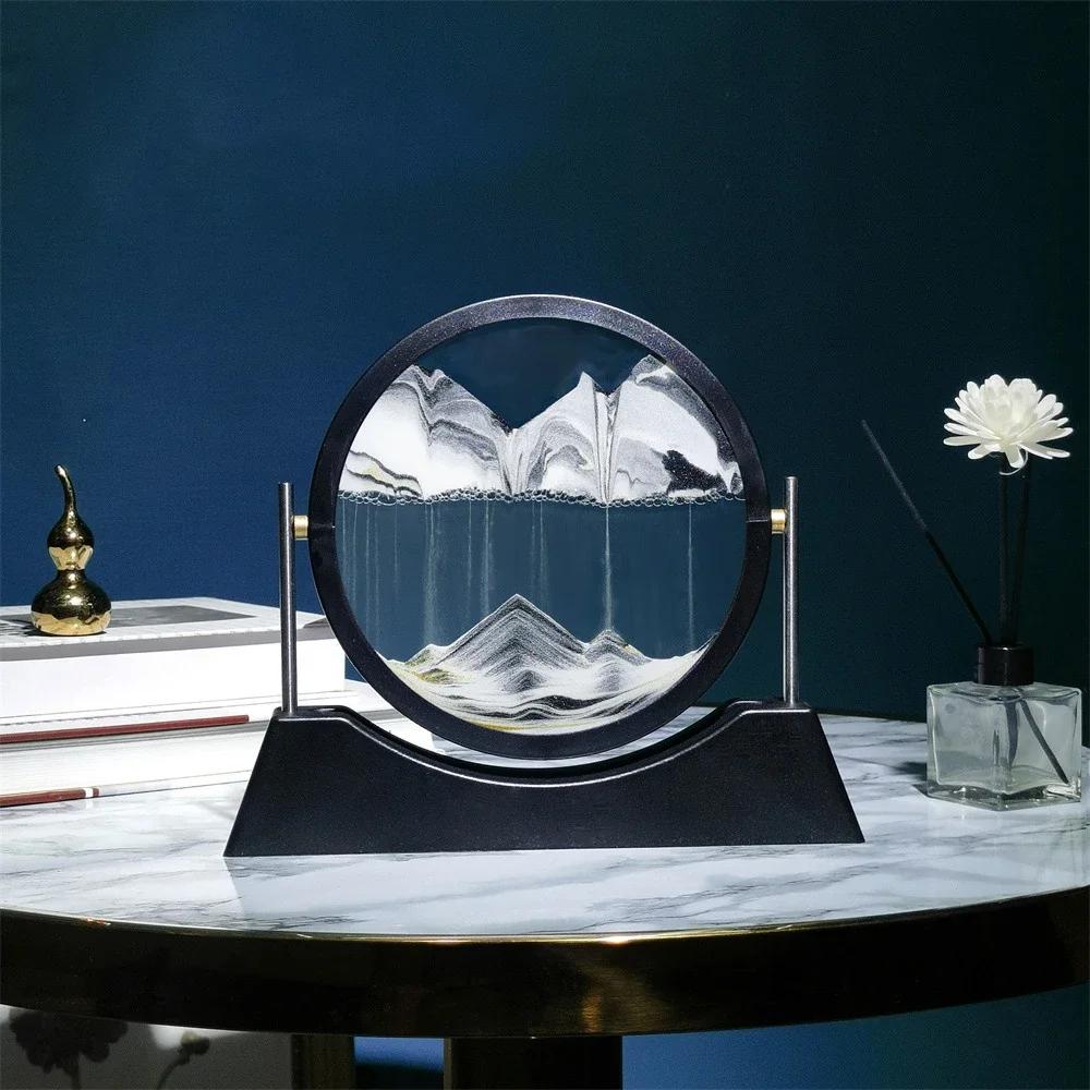 

Вращающийся песочный пейзаж, картина из движущегося песка, живопись текучим песком, круглые стеклянные песочные часы 3D, настольный домашний декор, подарки