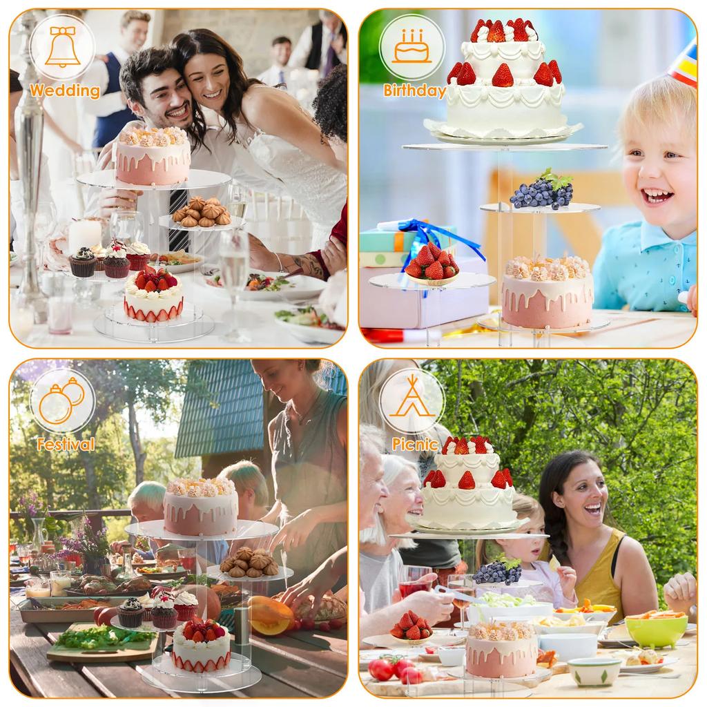4-Tier Acrylic Cake Stand With LED Light Dessert Cupcake Tray Glow Showcase Holder For Weddings Birthday Party Decoration