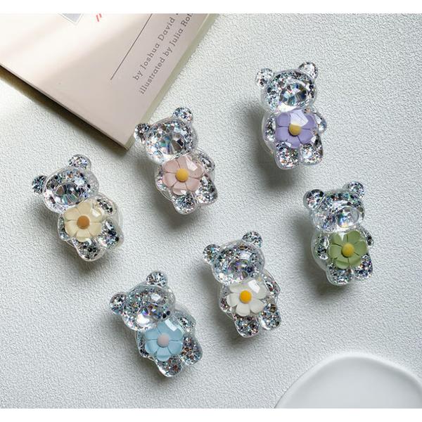 AY Bling Flower Bear Grip Tok Epoxy Smart Tok, White, 1 Piece