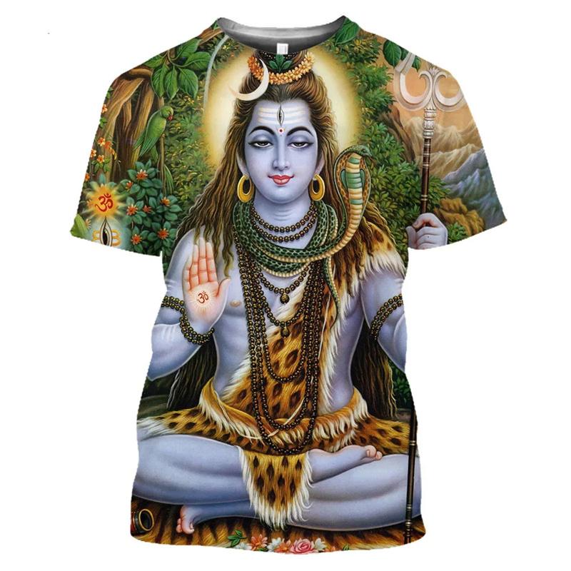 Summer Round Neck 3D Hindu Deities Graphic Print Top Fashionable Casual Short Sleeved Men's and Women's Unisex T-shirts