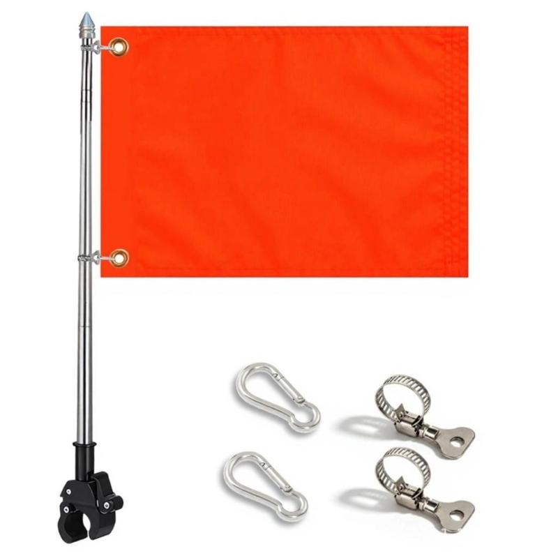 Marine Flag Staff Assembly Metal Grip Mounted Staff with Twin Flag Clips, 1.6 m Hardware for Boat and Yard Display