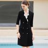 Spring/Summer Mid-Sleeve Black Ruffle Collar Professional Slimming Double-Breasted High-End Women's Dress