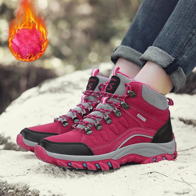 Men Winter Plush Ankle Boots Women Waterproof Plush Snow Boot Men Hiking Shoes Outdoor Sneakers Couple Climbing Trekking Boots
