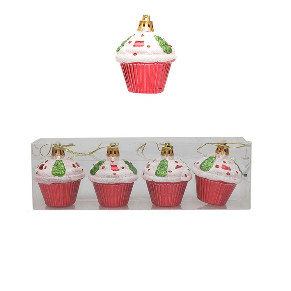 4pcs Plastic Painted Christmas Cake Pendant DIY Crafts Christmas Tree Decoration  Home Xmas Decor
