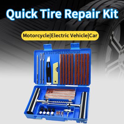 33/58Pcs Auto Tire Repair Set Puncture Repair Tools Car Motorcycle Bike Emergency Heavy Duty Tubeless Tire Repair Rivet Tool Set