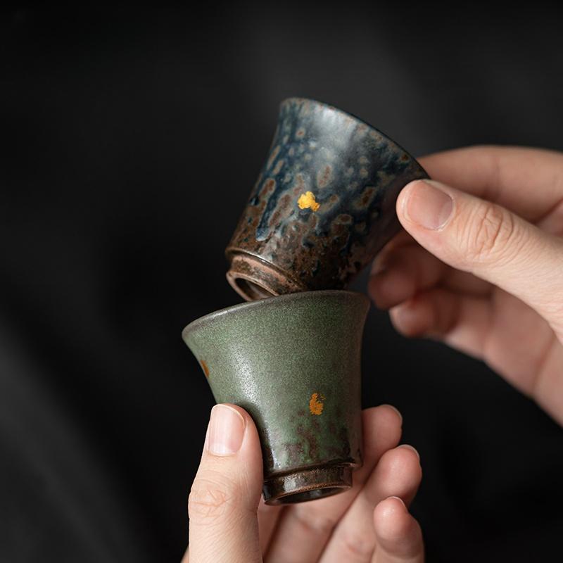 50ML Old Rock Mud Handmade Tea Cup Tea Smelling Cup Gold Paint Decoration Tea Tasting Cup Kungfu Tea Set Chinese Retro Tea Cup