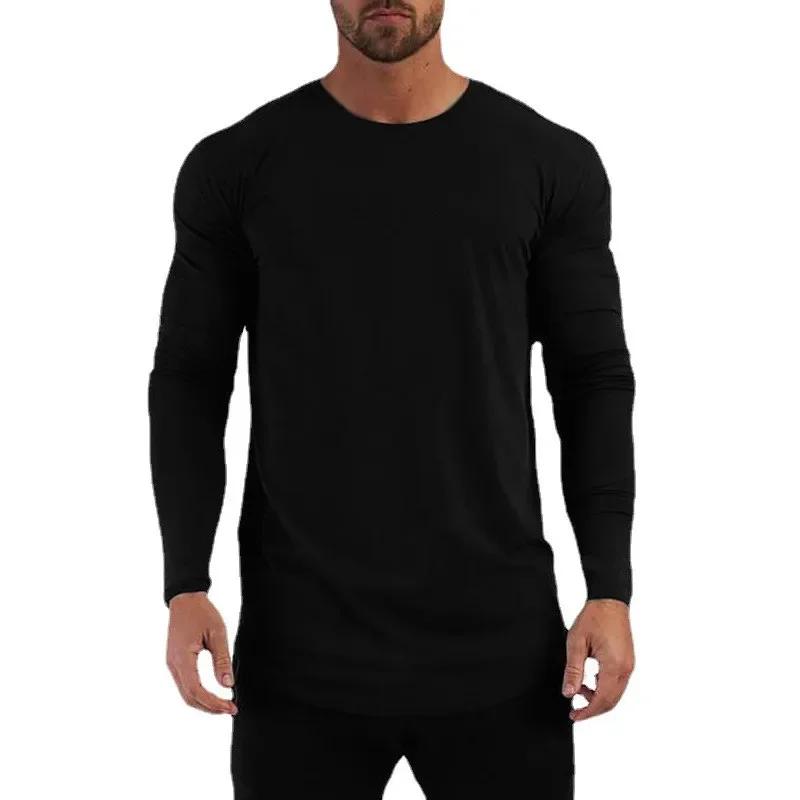 Muscleguys Autunm Running Long Sleeve T-shirts Mens Cotton Gym Clothing Slim Fit T Shirts Male Spring Bodybuilding Shirts Fitness Tees Tops