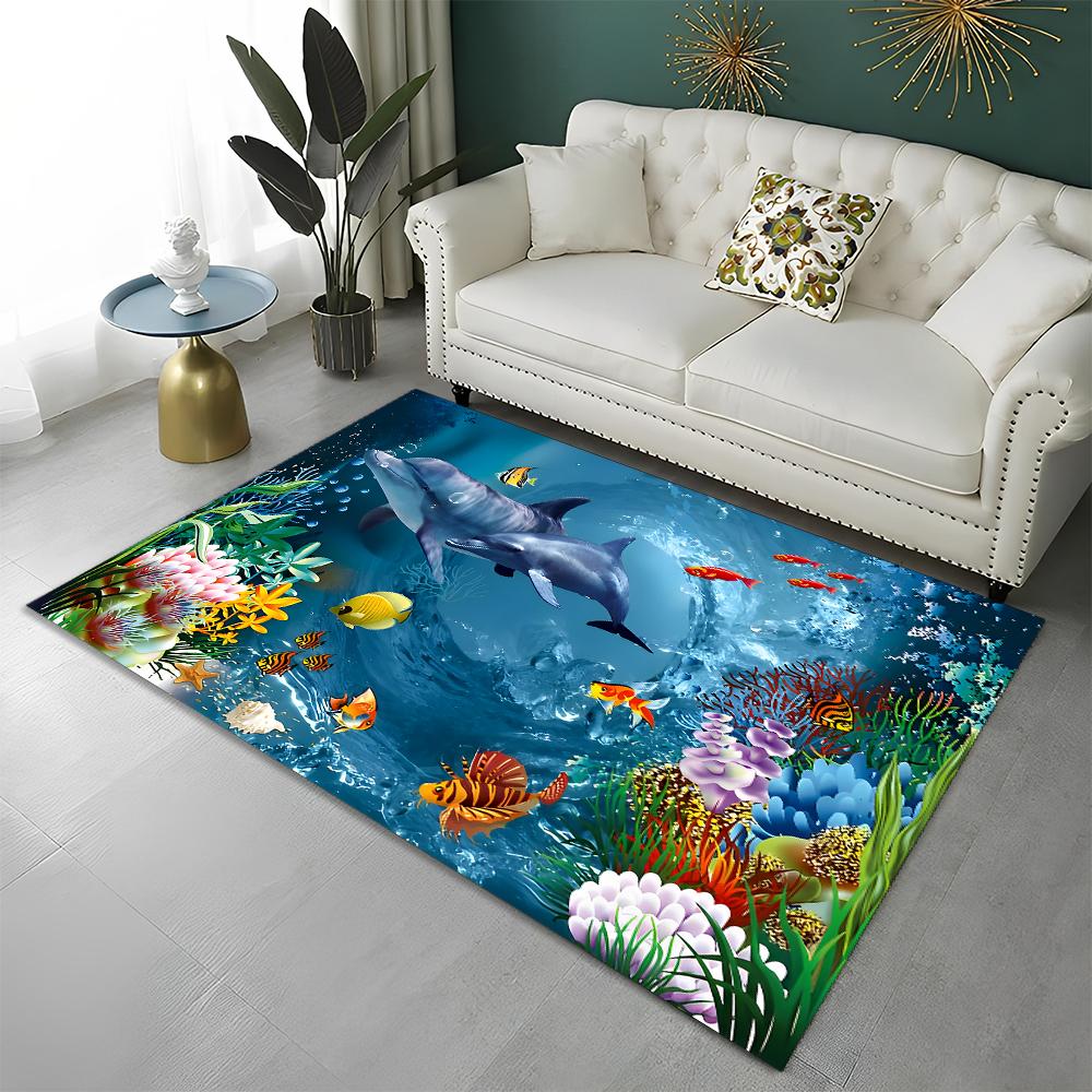 3D Seabed Illusion Underwater World Carpet Rug for Home Living Room Bedroom Sofa Doormat Decor,kids Area Rug Non-slip Floor Mat