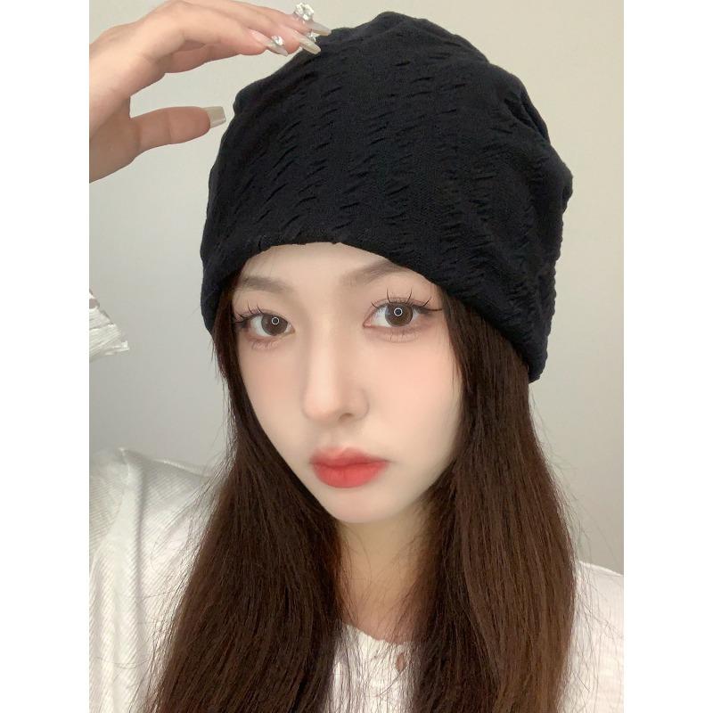 Autumn and Winter Hats for Women Black Piles of Hats Thin Big Head Circumference Ins Face Small Confinement Hats and Head Hat Trendy