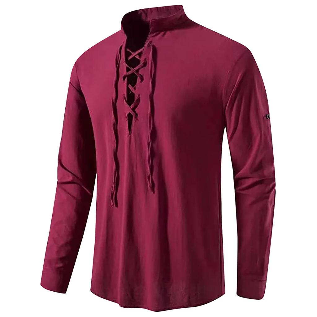 Pánské ležérní módní topy s dlouhým rukávem, jednobarevné, s výstřihem do V