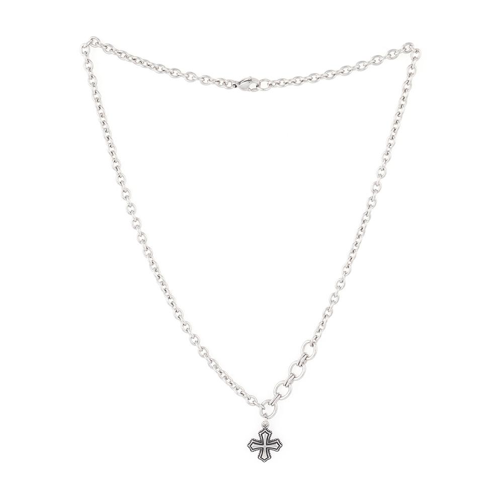 Jbans Classic 4-Ring Point Regular Cross Pendant Chain Necklace (C2501-An872_Sv)