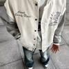 Unisex College Style Baseball Jacket with Embroidered Stand Collar - Trendy, Loose-Fit Outerwear for Autumn