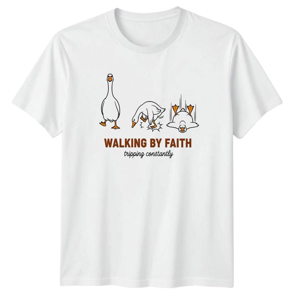 Walking By Faith Tripping Constantly TShirt Christian Humor Animal Comedy S