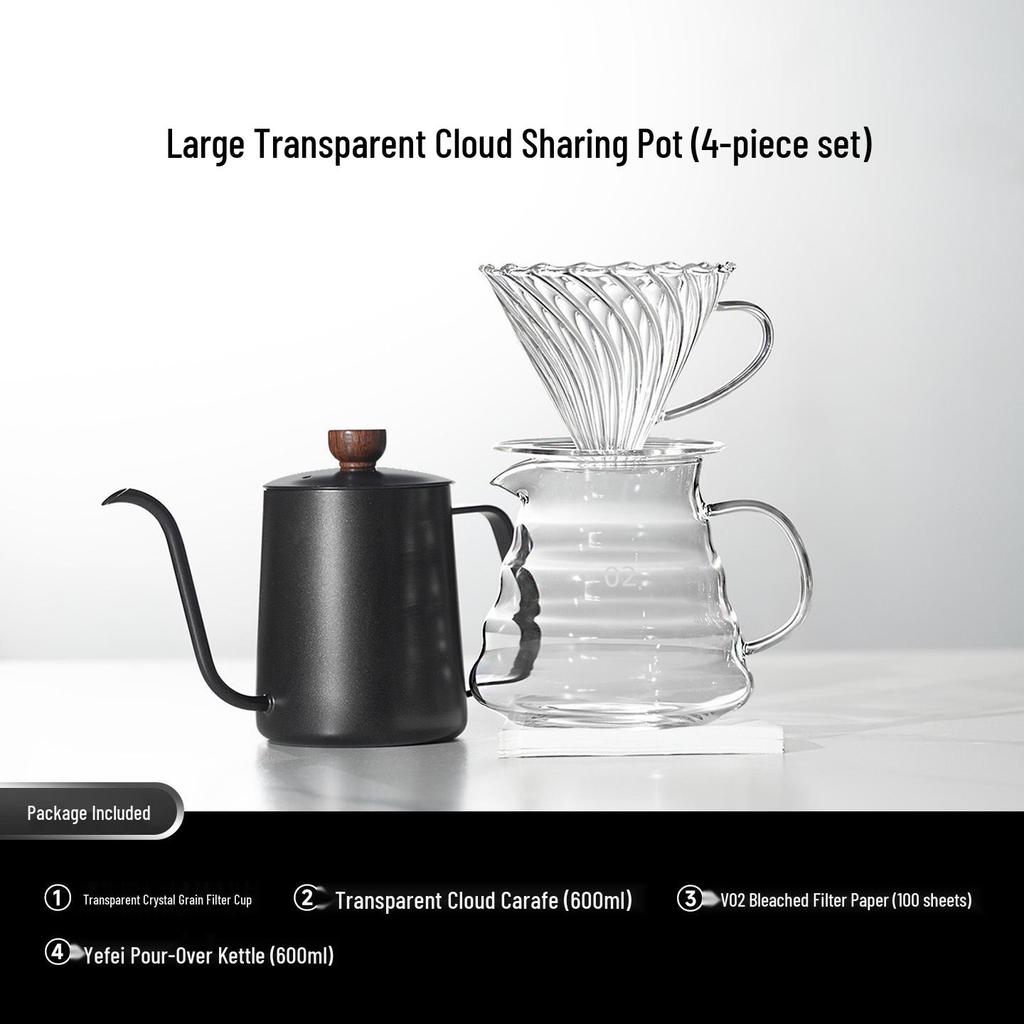 Transparent Glass Pour-Over Coffee Maker Set with Spiral Textured Filter Cup