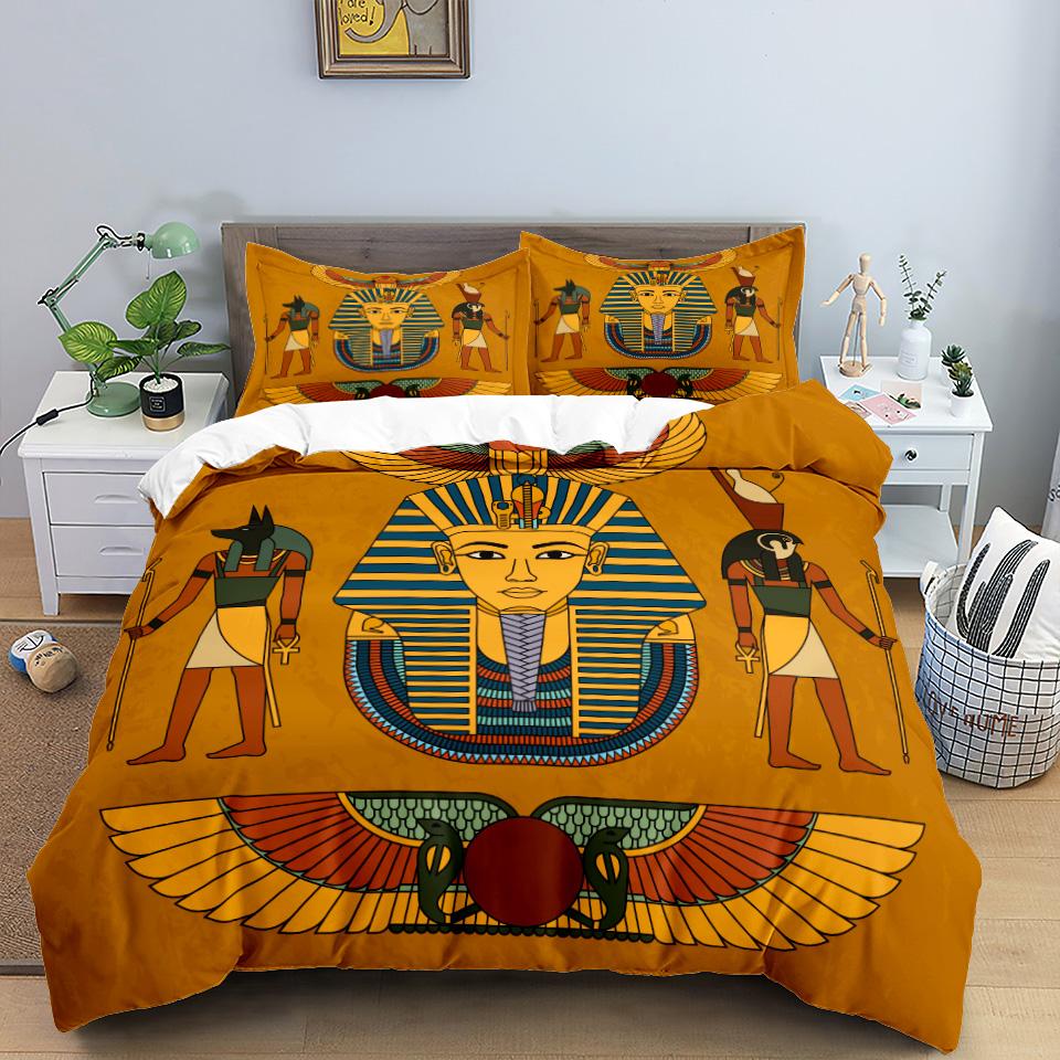 Ancient Egypt Pharaoh King Queen Duvet Cover African Egyptian Style Bedding Set For Teens Adults Black Tribe Ethnic Quilt Cover