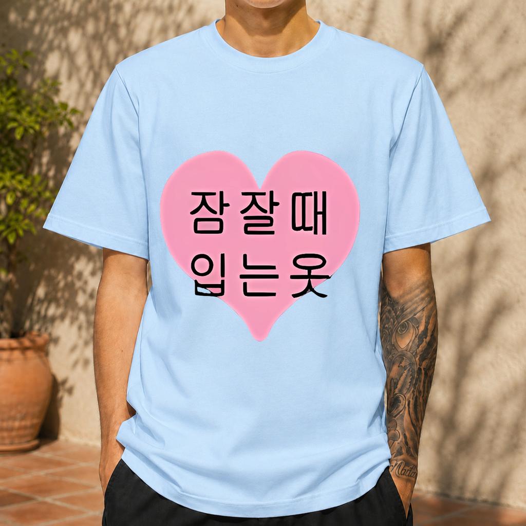 2026 New Cotton Tshirt Korean Style Pink Heart Korean Print Summer Casual Loose Round Neck Top
