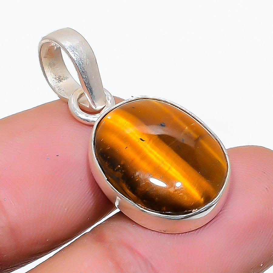 

Tiger Eye Gemstone Handmade 925 Sterling Silver Jewelry Pendant 1.22 GK-5114