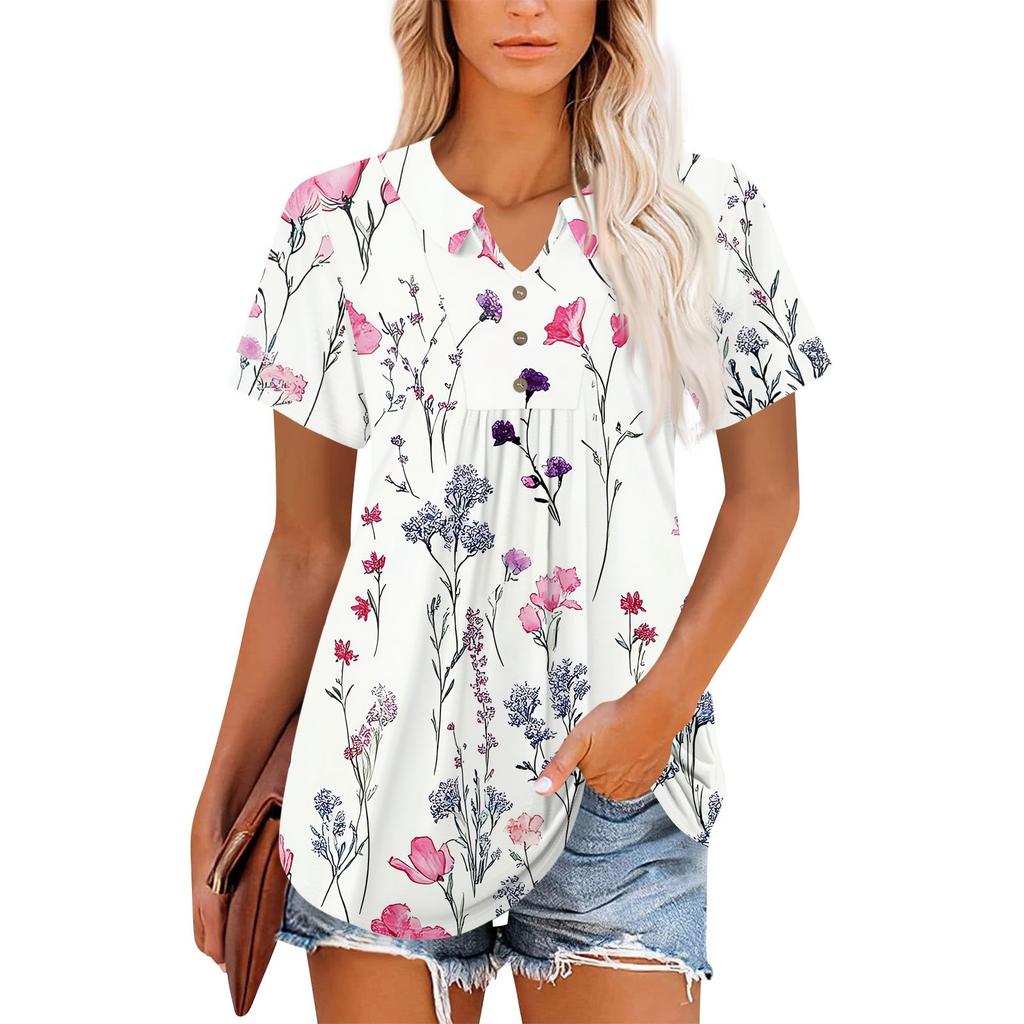 Women's Short Sleeve V-Neck Collared Tops Summer Business Casual Work T Shirts