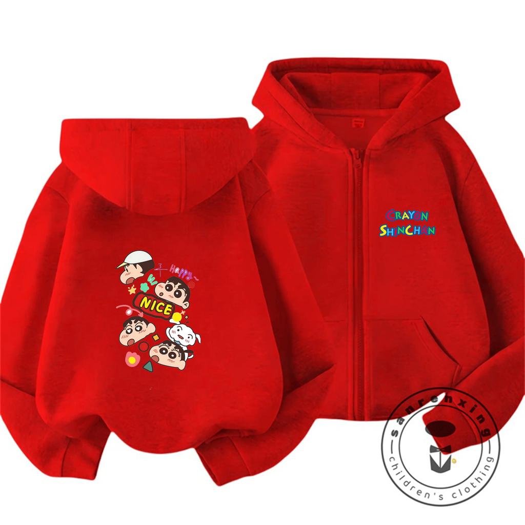 Winter Zipper Hooded Sweatshirt Kawaii Trendy Design Kids Street Fashion Crayon Shin Chan Boys Girls 3 14 Years