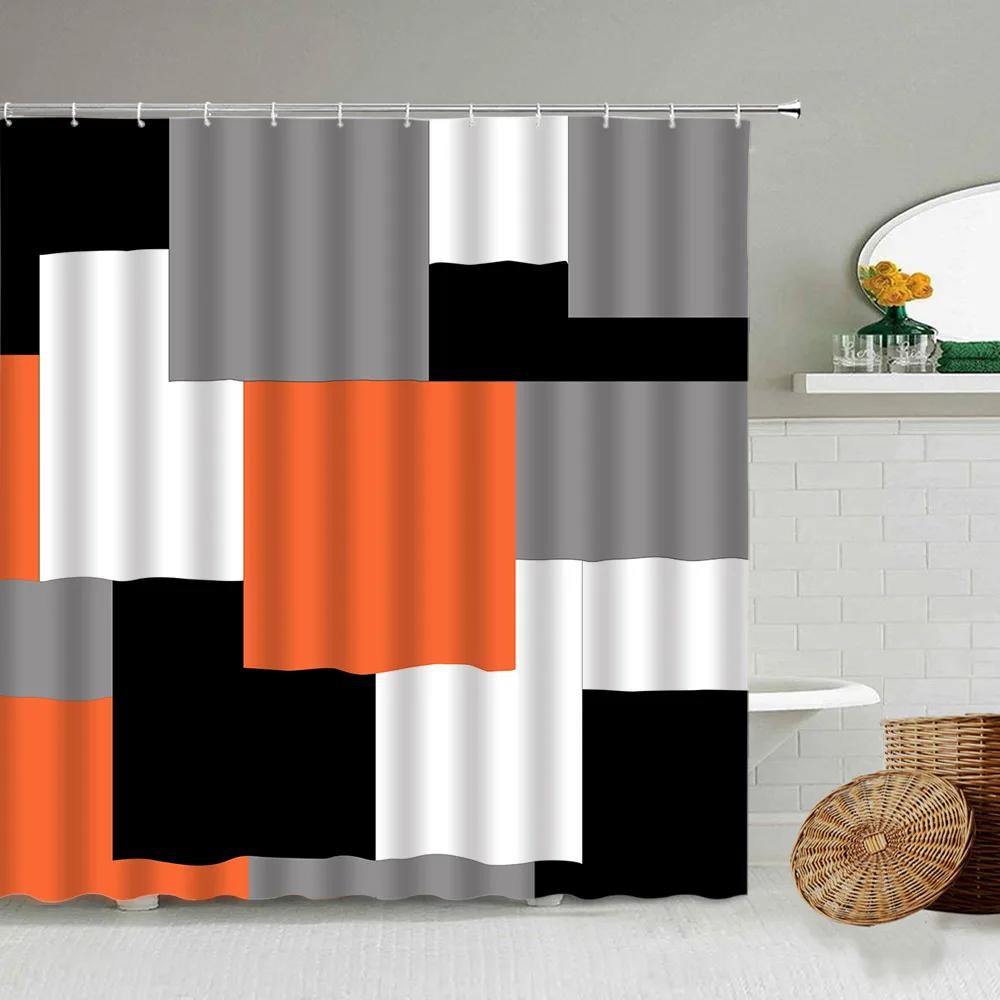 Black and White Checkered Wave Stripe Geometric Shower Curtain Bathroom Waterproof Polyester Curtain with Hook Home Decor