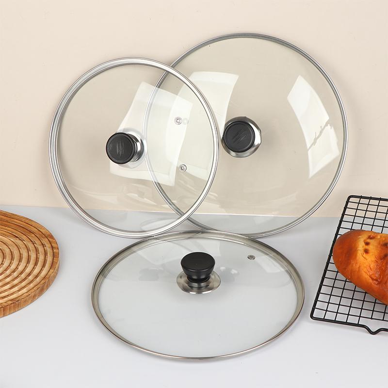 Visible Pot Cover Tempered Glass Pot Lid Stainless Steel Rimmed Pan Lid Spill Shatter-Proof Round Chef Glass Cover