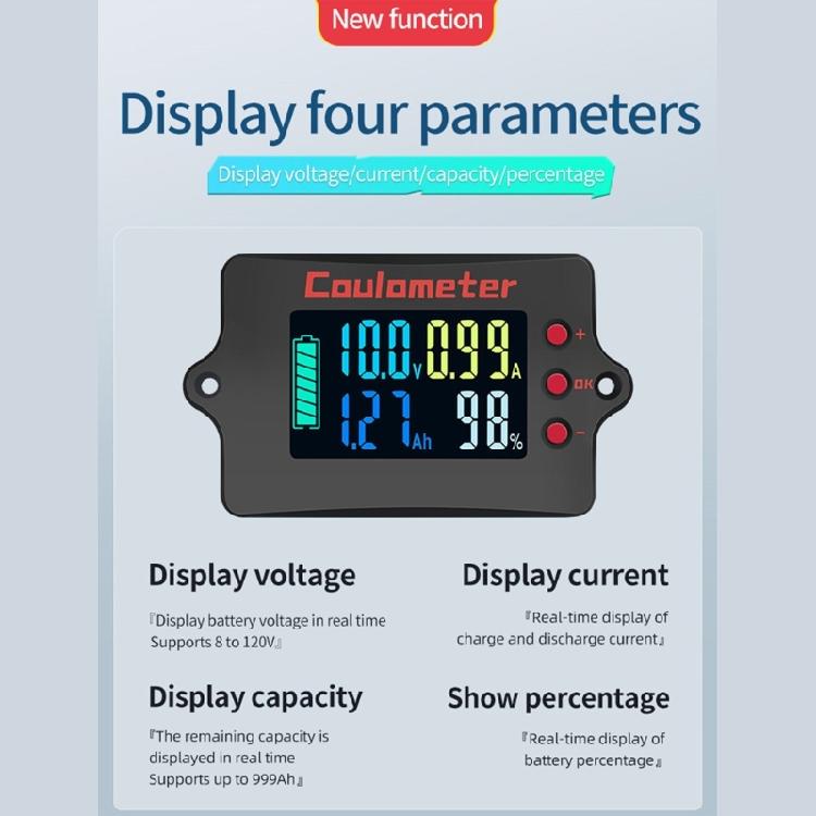 Accurate 8-120V Battery Tester Coulomb Meter Lithium Battery Counter with Splitter Sampler Low Power Consumption