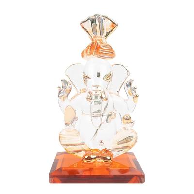 Gud Ganesh Sittende Statue (Murti) Idolutstillingsgjenstand Håndlaget av krystallglass for tilbedelse, dekorasjon, bilens dashbord, gave