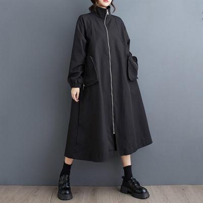 Casaco Trench Feminino Vintage Oversized Manga Longa Casual Solto de Algodão para Primavera Outono