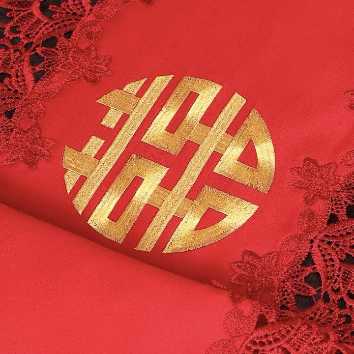 Wedding Table Flag Wedding Festive Decoration Red Lace Fabric Dining Table Coffee Table Tv Cabinet Tablecloth