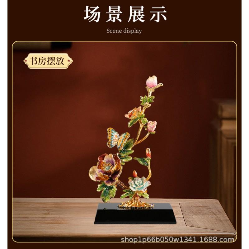 Enameled Metal Decorative Sculpture Plant Design Luxury Home Tabletop Ornament Zinc Alloy Crafted Statement Piece