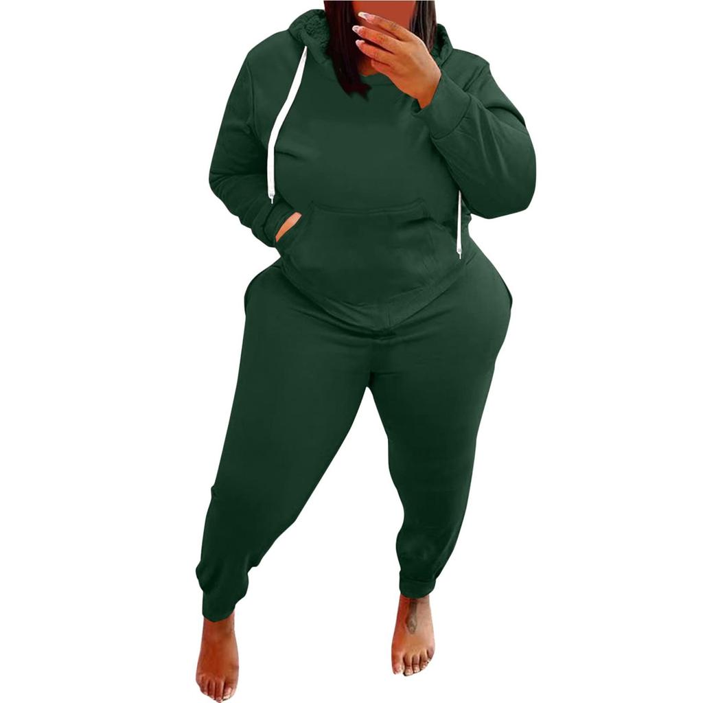 Women's Padded Drawstring Hooded Sweatshirt Long Sleeve Drawstring Trousers Piece Set