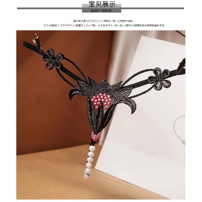 Noua Broderie Floare Perla Chiloți Masaj Lenjerie Sexy Tanga Sex Femei Crotch Deschis