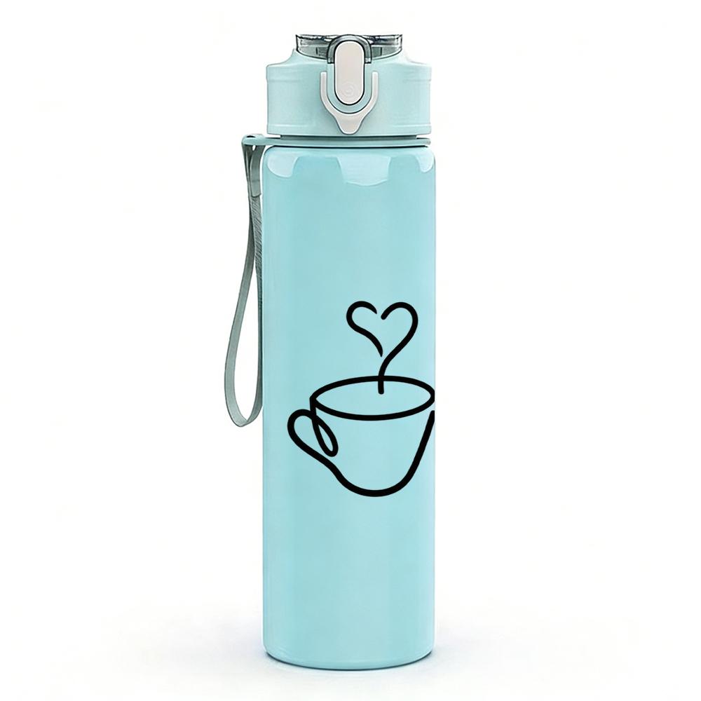1PC Three Coffee Cup Heart Outline 750ml Color Plastic Sports Water Bottle Leakproof Flip Straw Lid Suitable for Sports Office Home Use