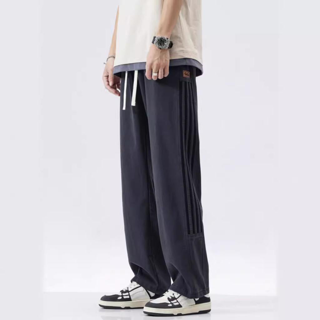 American vibe high street wide-leg sweatpants men's spring heavy straight striped casual pants trendy retro sports pants