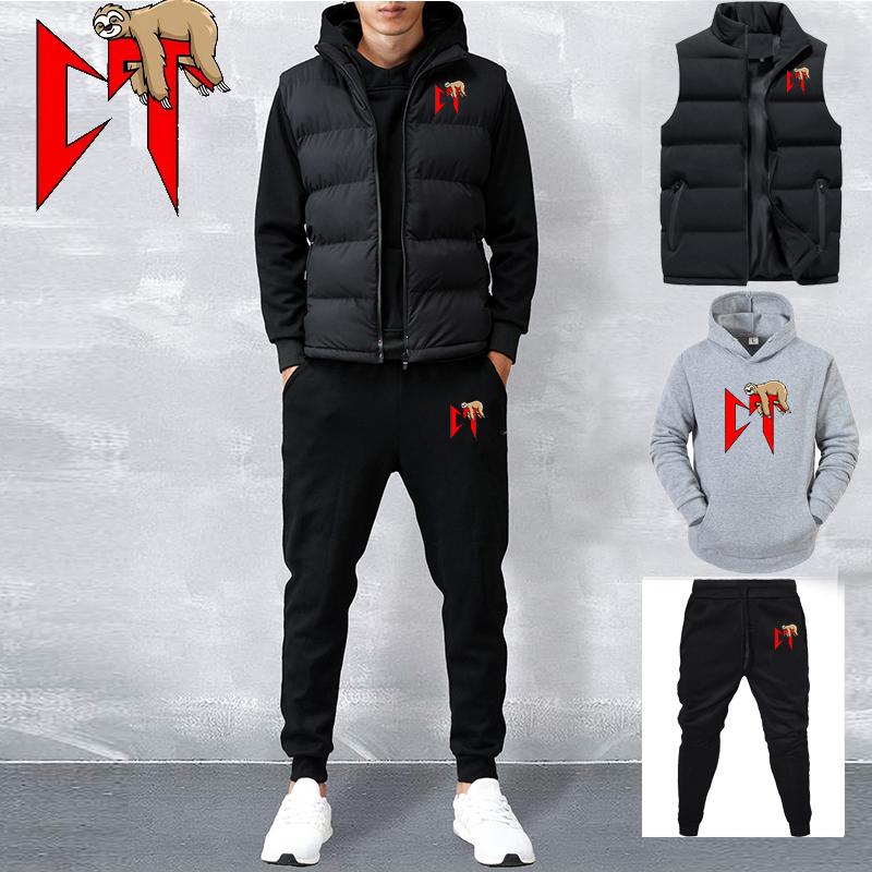 Pánské ležérní sety Vesta + Mikiny + Kalhoty 3dílná tepláková souprava Pánská sportovní souprava Hip Hop Oblečení na ven Tepláková souprava