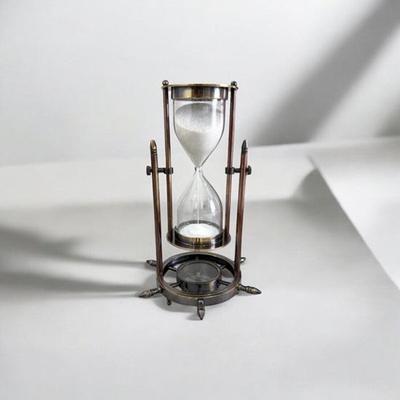 Nautical Hourglass with Compass and Timer Nautical Brass Hourglass Nautical Tabletop Decor