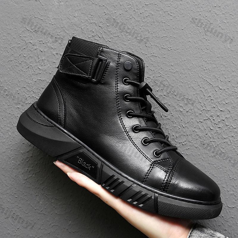 Fashion Men High-top Sneakers Autumn New Fashion Comfortable Platform Soft Leather Boots Men Outdoor High Top Casual Mid Top Sports Shoe