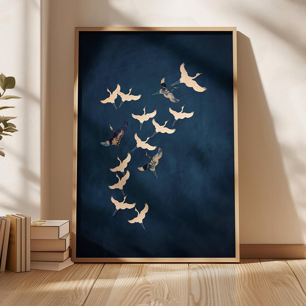 Salbeigrün Gold Japandi Kunstdruck Fliegende Vögel Wandkunst Abstrakte Sonnenkunst Wohnzimmerdeko Japanische Wandkunst Schlafzimmerdeko Geschenk