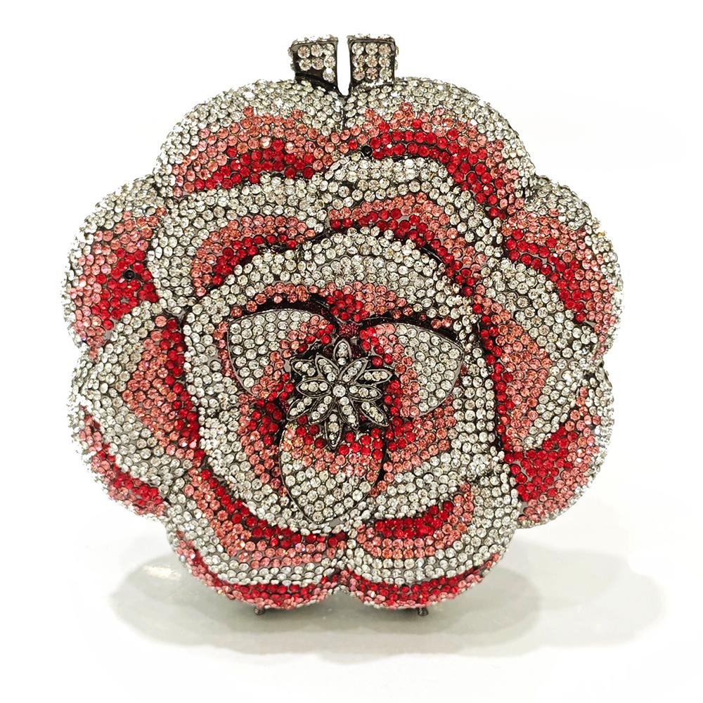Blue Flower Diamond Multicolored Foral Evening Clutches Purse Luxury Crystal Women Metal Wedding Prom Handbags Rhinestone Bag